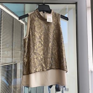 NEW, Black and gold sheer lace, over nude tank